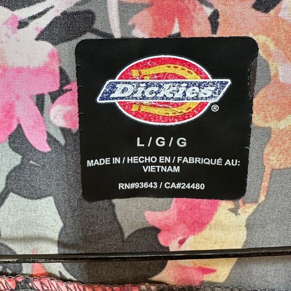 Nice! Dickies Women’s Floral Scrub Top Size Large V Neck Medical Uniform Stretch - Picture 4 of 7